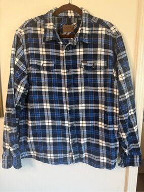 Orvis Blue and White Plaid Button-Down Shirt XL